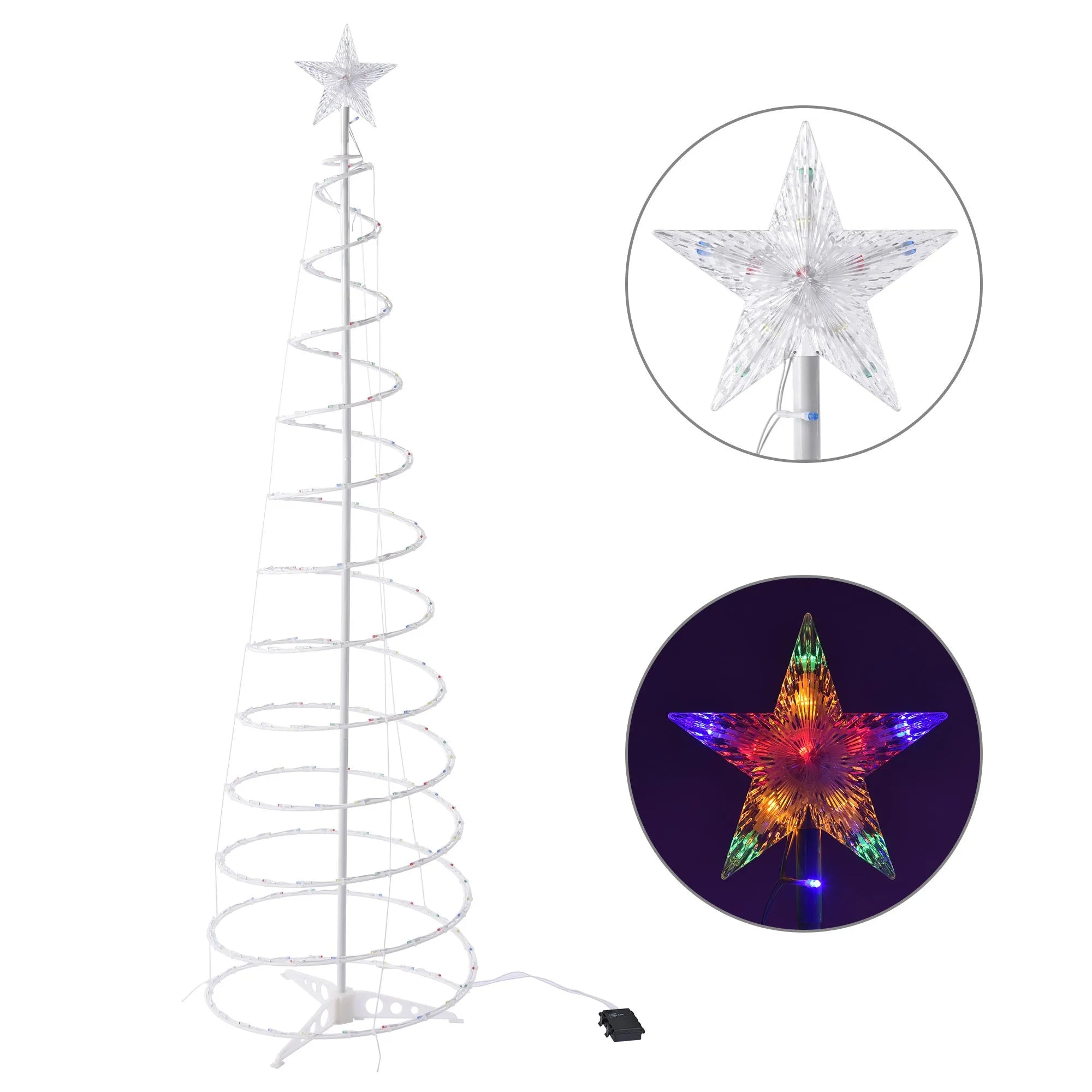 6FT tall LED spiral Christmas tree light with remote control showing colour lighting display