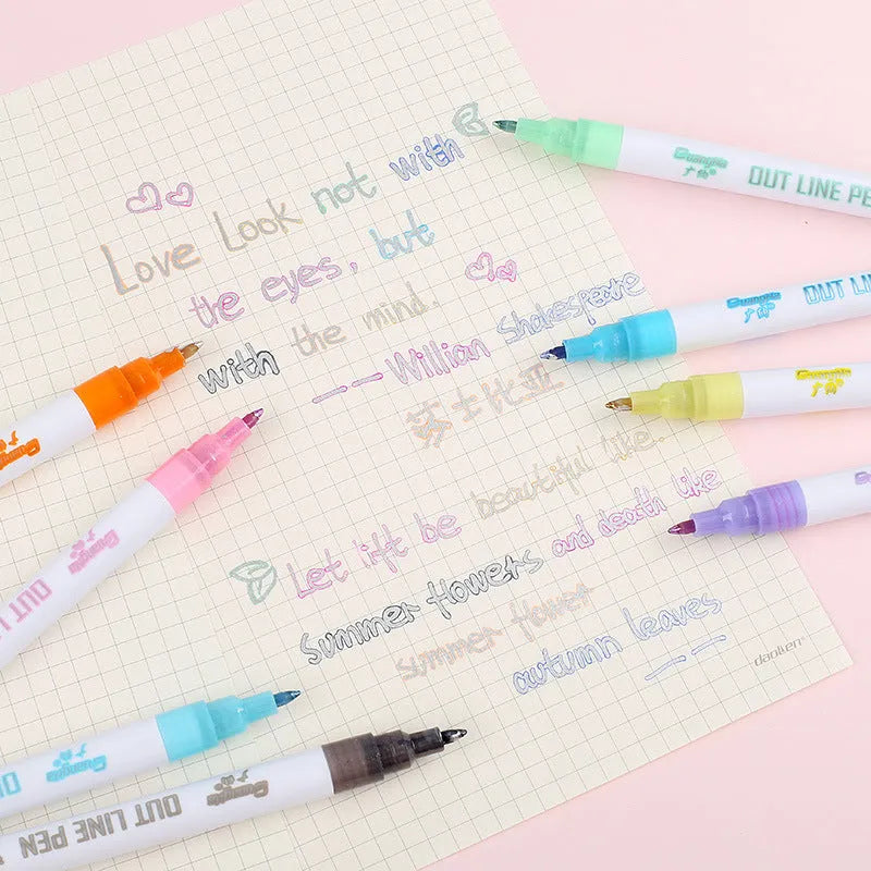 Set of highlighter pens with Japanese plastic nibs showing 1mm-2mm line width and multiple colour options