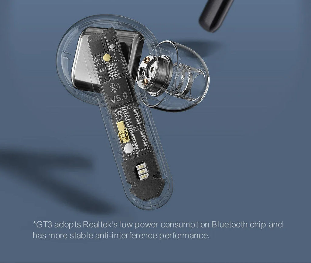 GT3 true wireless Bluetooth in-ear sports headphones in black with charging case
