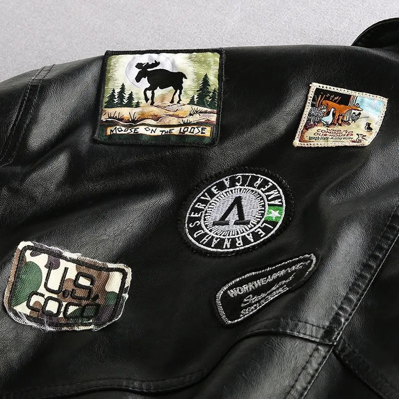 Men's black PU leather biker jacket loose street style with padded design on a model
