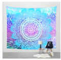 Blue stripe mandala tapestry made from 100% polyester fibre in rectangular shape