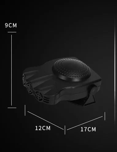 Electric car 12V heater defroster with three air outlets and 180-degree rotating base, black colour