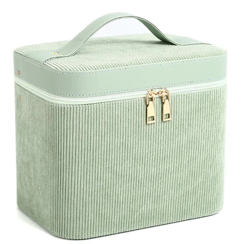 Large corduroy cosmetic storage box with lining, shown in a solid colour.