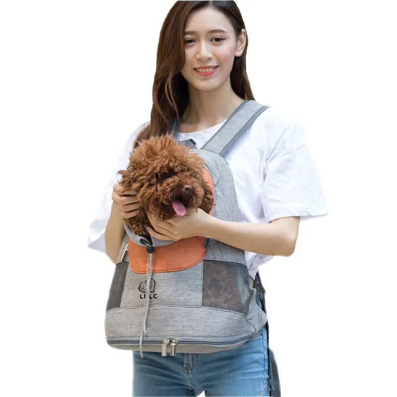 Portable blue shoulder pet bag carrier with breathable mesh and legs-out design for small dogs and cats