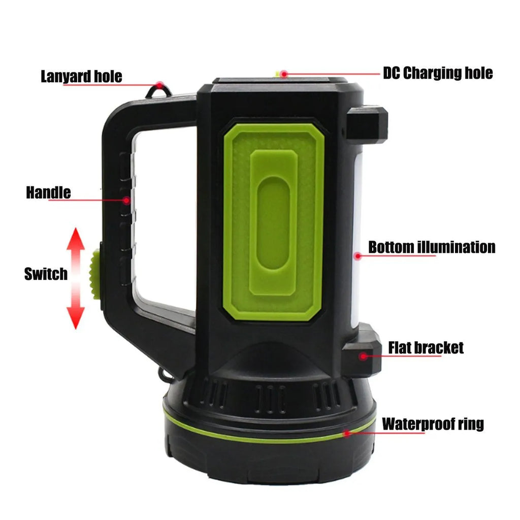 Green USB-rechargeable super bright LED flashlight showing size and design.