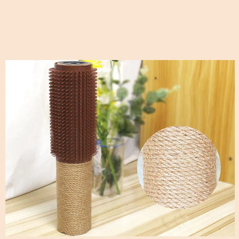30cm tall brown sisal fibre cat scratching post on wooden floor