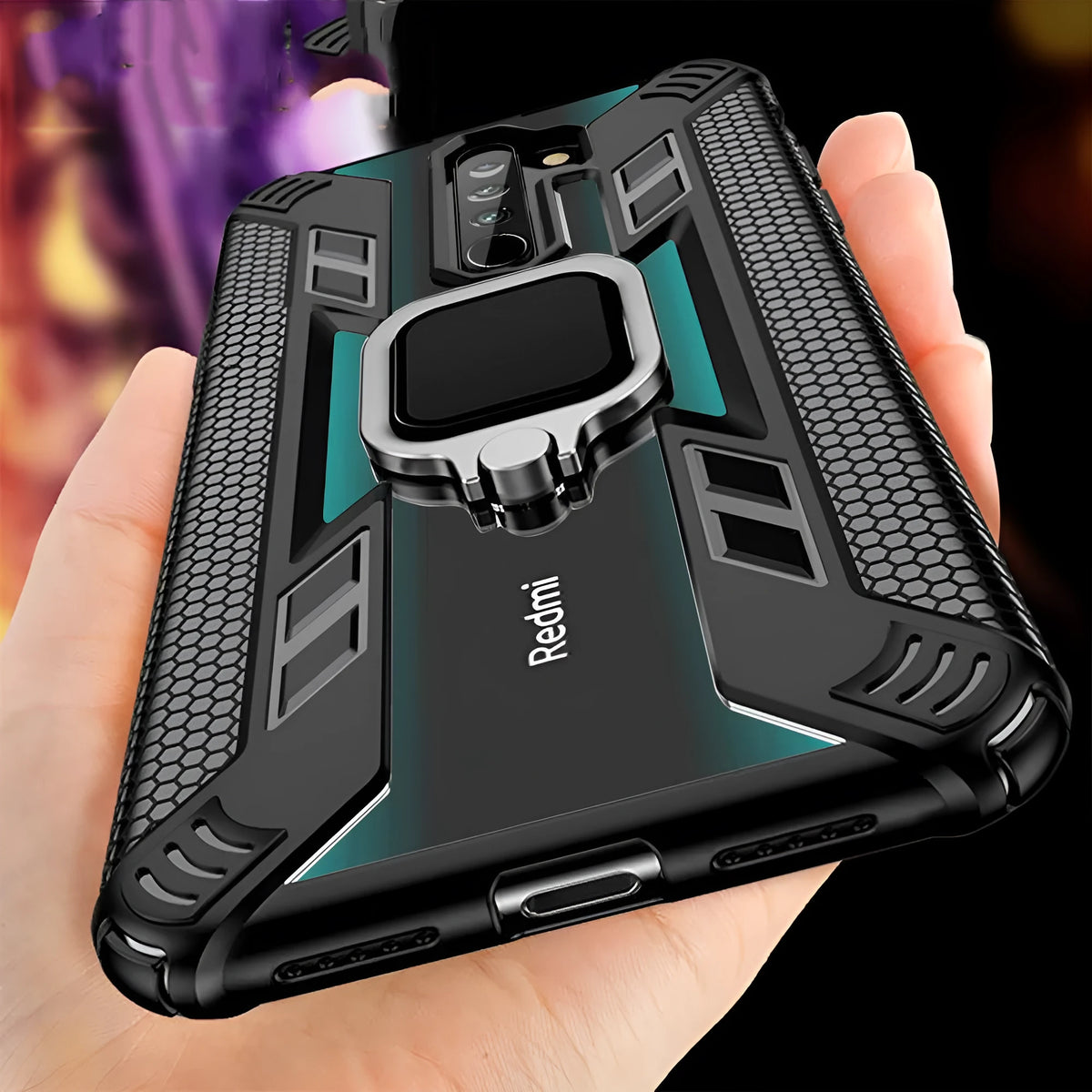 TPU phone case for Redmi Note 8 Pro and Huawei models in black, blue, and red