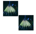 Waterproof blue LED meteor shower tube light creating a raining light effect outdoors.