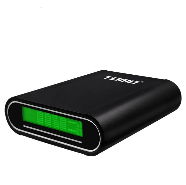 DIY power bank module for 18650 batteries with LCD screen and dual USB ports.