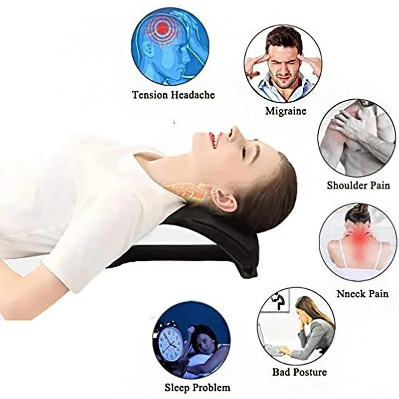 Black cervical traction neck massager with 10 magnetic dots and acupressure points