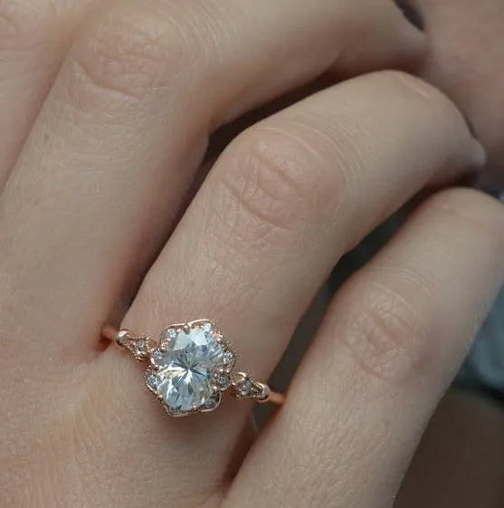 14k gold-studded topaz ring with copper and 925 sterling silver band, Rose Gold or Silver, US 6-10