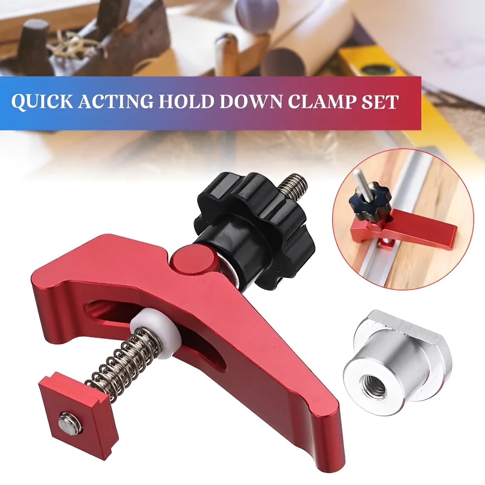 Red aluminium alloy woodworking table block slide holder with American style handle and flat mouth design