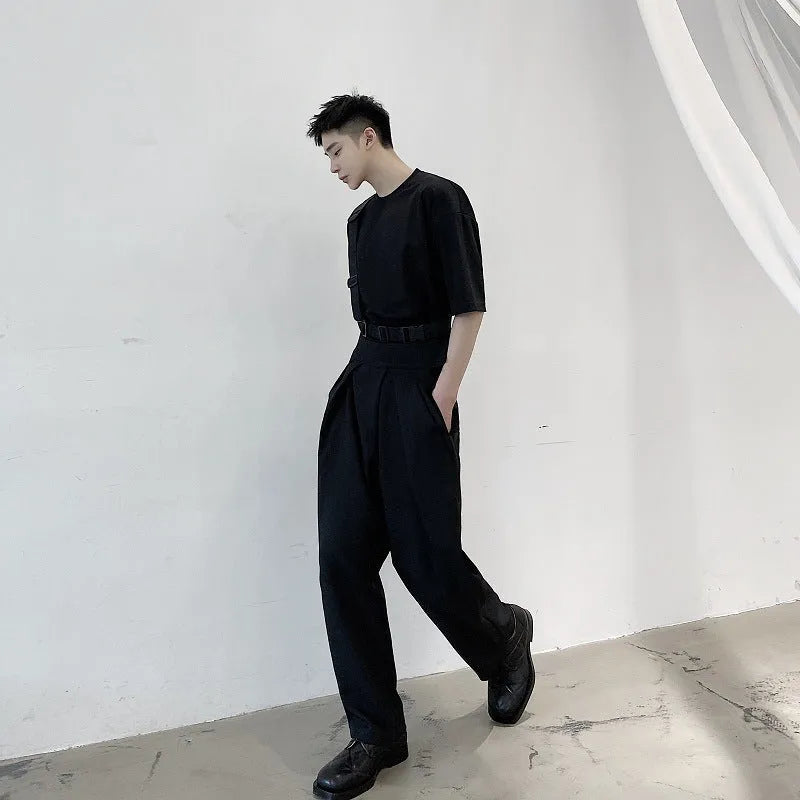 Men's cotton blend high waist straight tube harem trousers in apricot colour for business casual wear