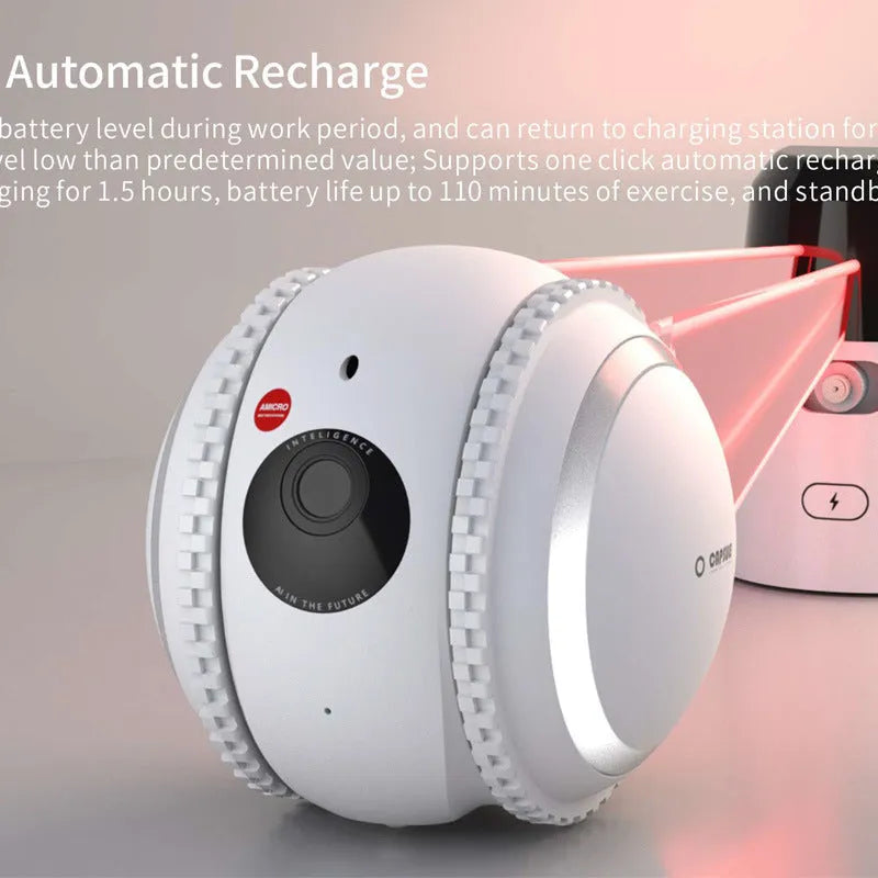 White cat robotic pet toy with automatic recharge function and USB charging cable