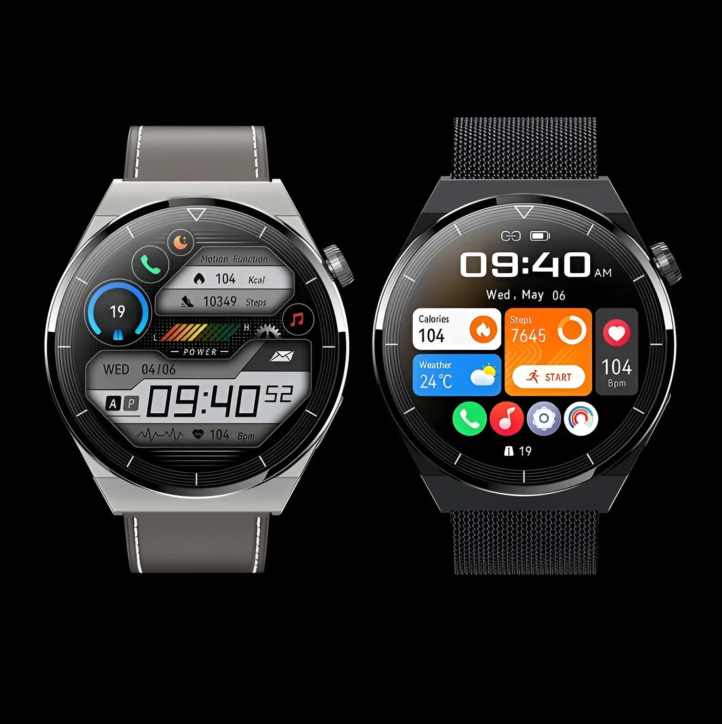 Black Bluetooth NFC smart watch with round 1.36-inch display and silicone band for Android devices