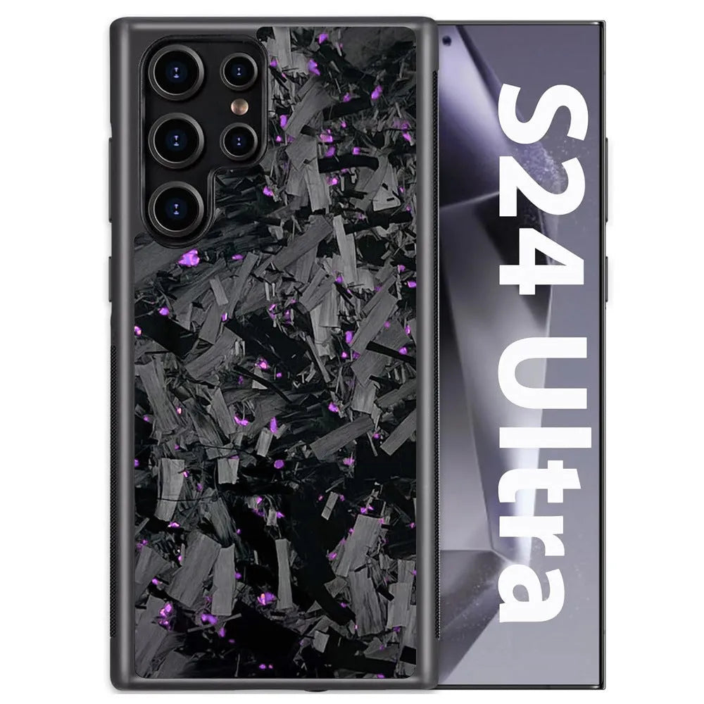 Carbon fiber forged large grain phone case for Samsung Galaxy in black, slim protective case with textured finish.