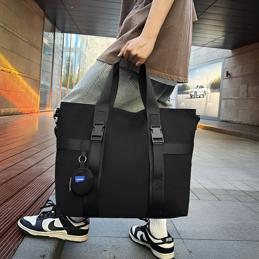 Oxford cloth travel shoulder bag with coin purse in black, grey, or yellow colour options
