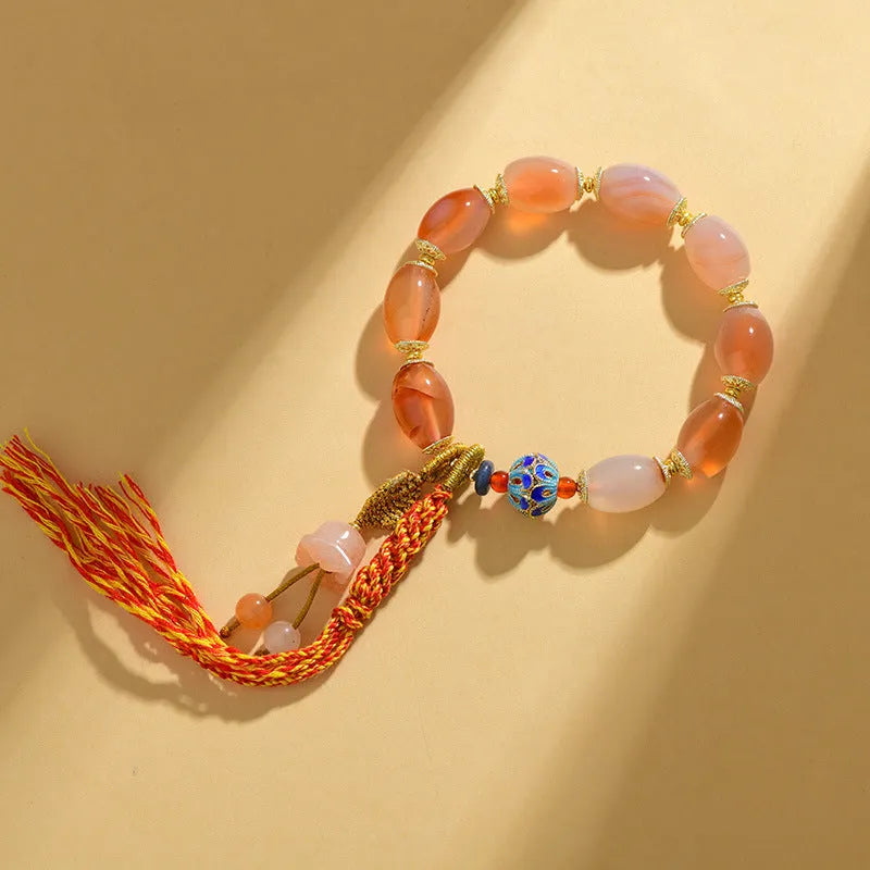 Jinsi Jade agate Tibetan bracelet with floral patterns in vintage ethnic style