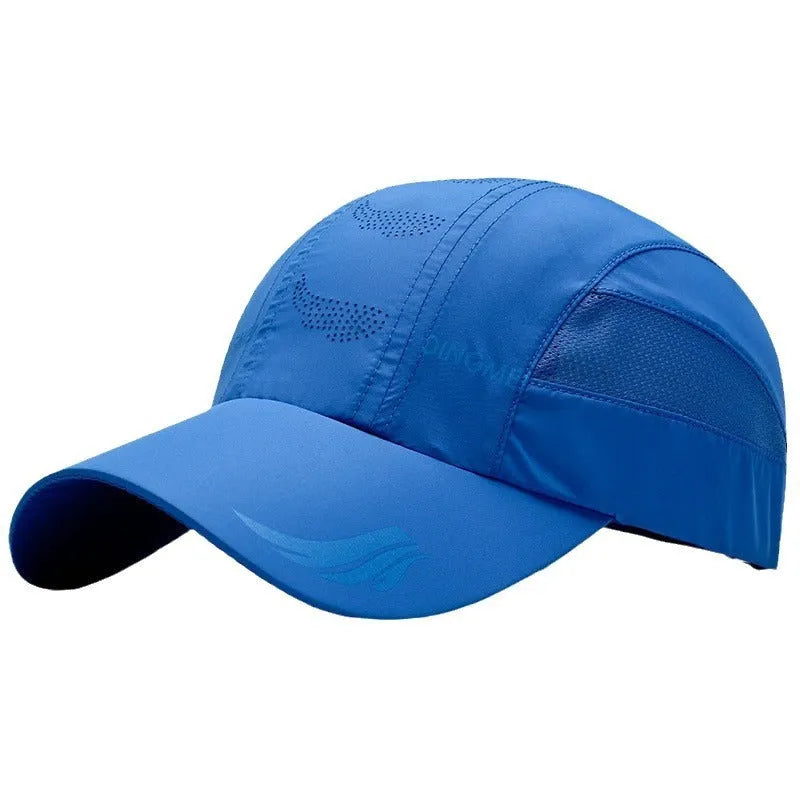 Quick-drying outdoor sun hat with dome crown and machine embroidery in summer colours