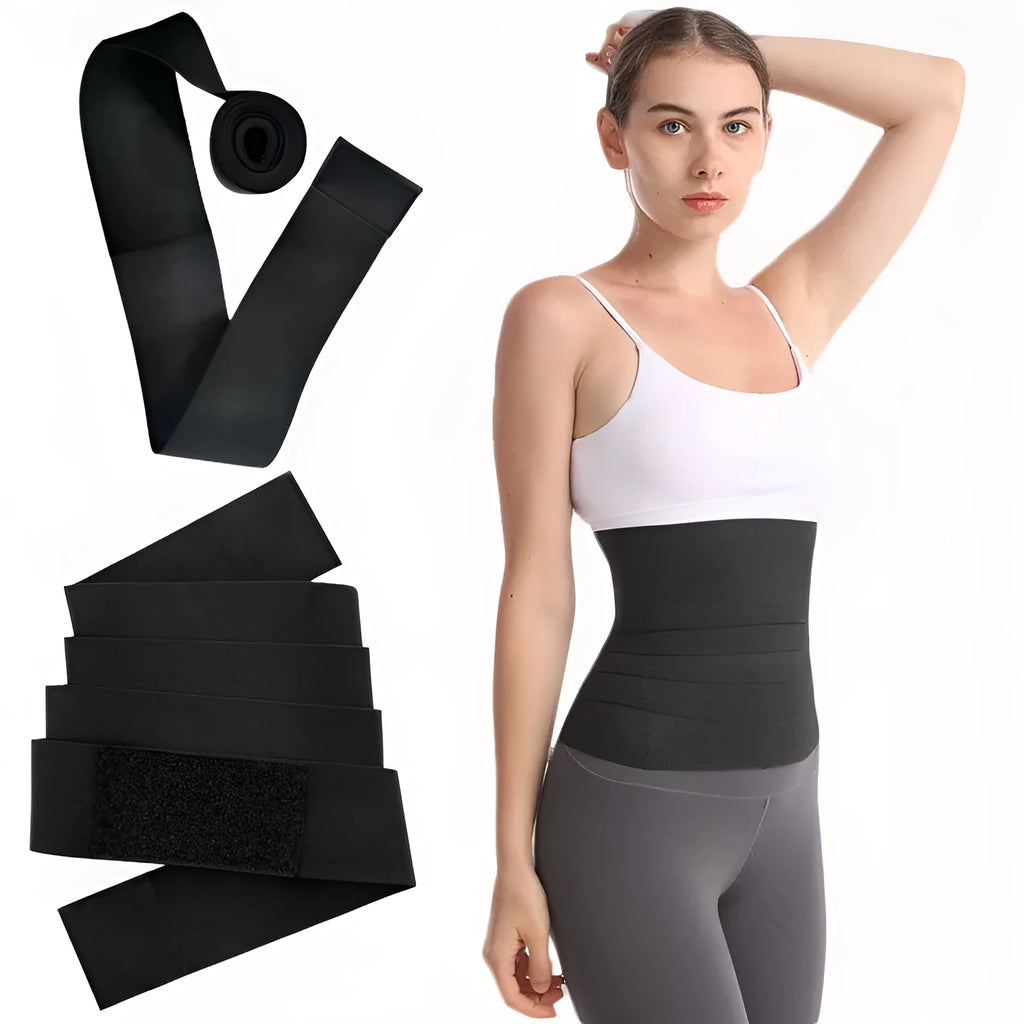 Latex silk waist trainer exercise belt on a 10cm width roll, showing its thickening polyester fabric.