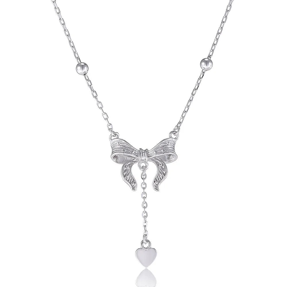 S925 silver butterfly heart pendant necklace with adjustable O-ring chain, 40-45 cm length