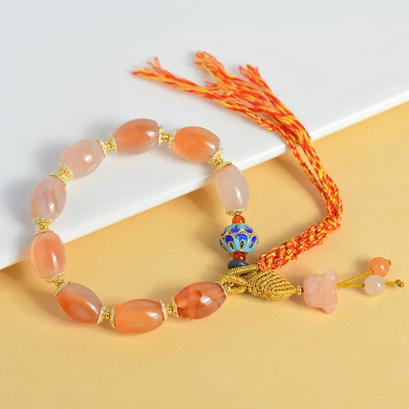 Jinsi Jade agate Tibetan bracelet with floral patterns in vintage ethnic style