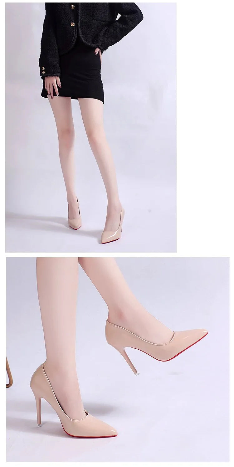 Women's solid colour stiletto heel pumps with pointed toe and low-cut vamp