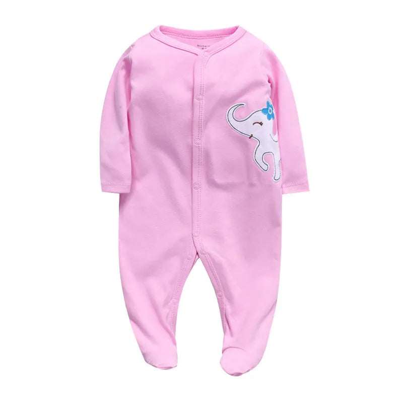 Cotton baby one-piece clothing with dinosaur print in blue and green colours