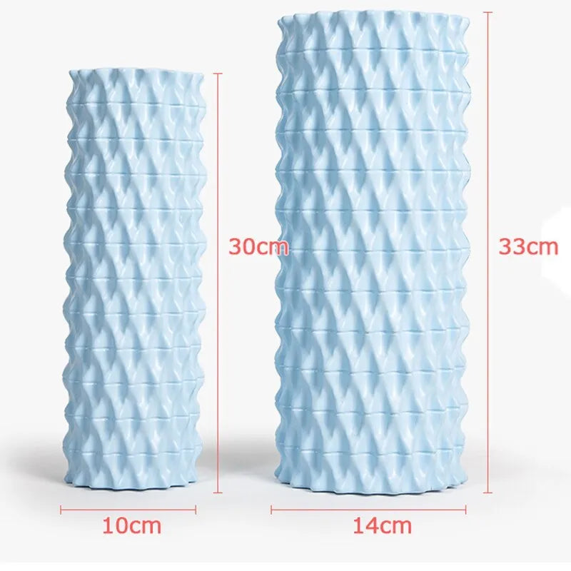Fishbone foam massage roller in ocean blue, deep sea grey, coral orange or pink, 30x10cm or 33x14cm, EVA and PVC yoga pillar.