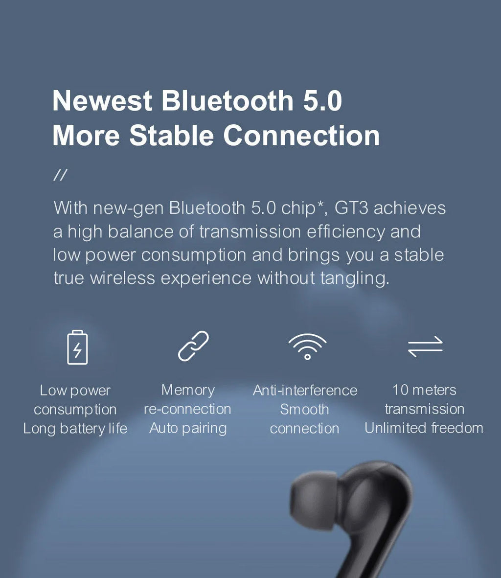 GT3 true wireless Bluetooth in-ear sports headphones in black with charging case
