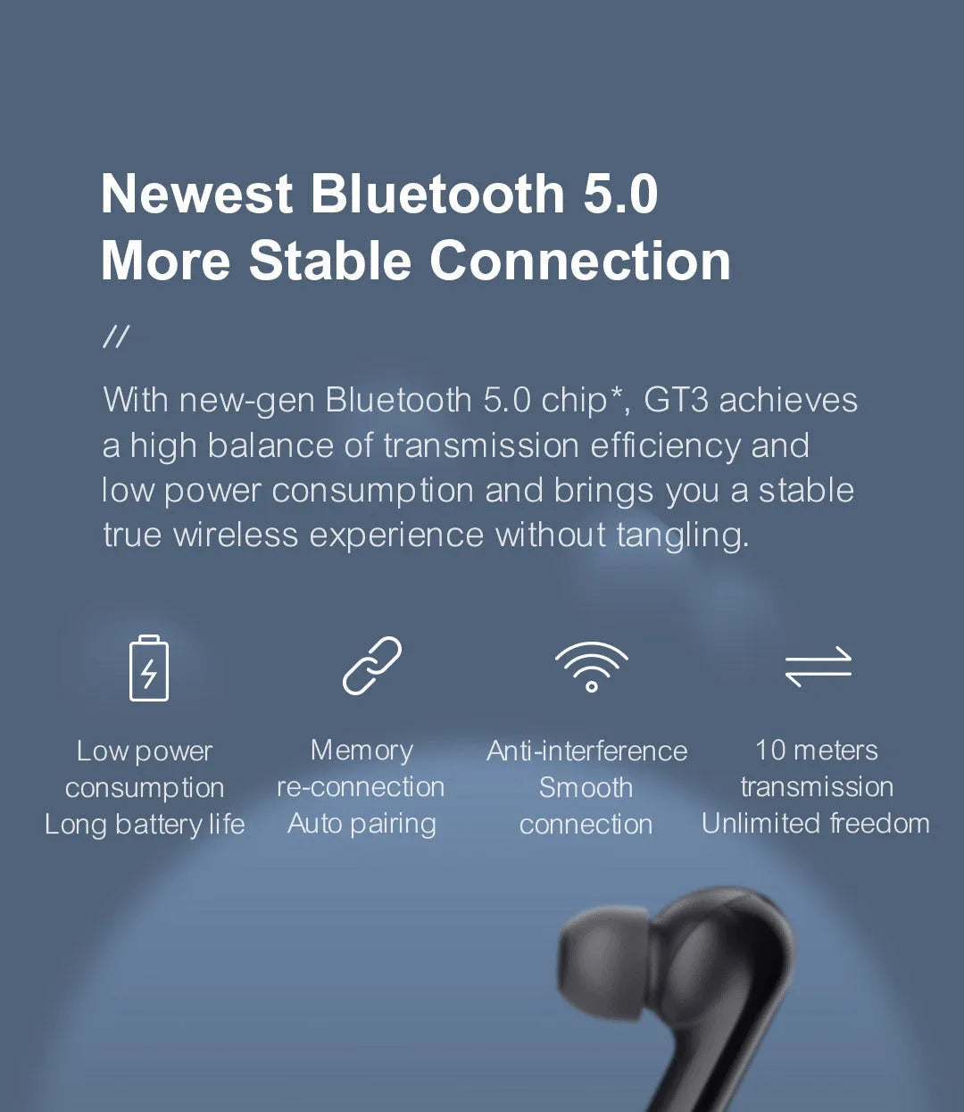 GT3 true wireless Bluetooth in-ear sports headphones in black with charging case