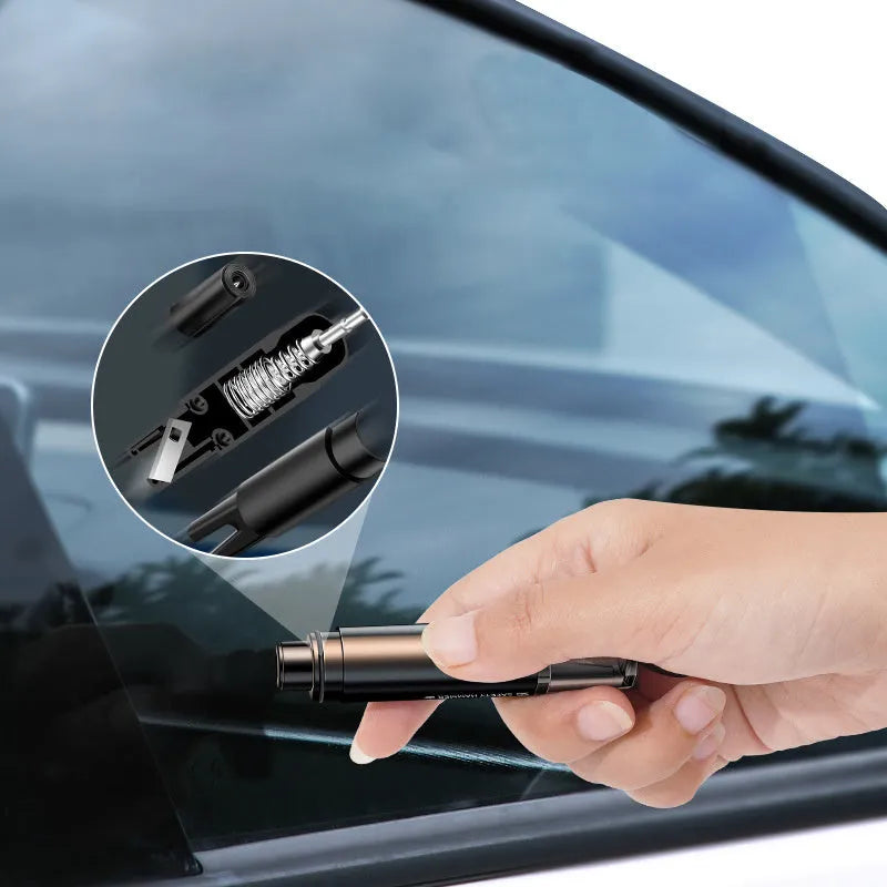Black and red car safety hammer with seat belt cutter emergency rescue tool