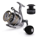 Silver sub fishing line wheel spinning reel with metal wire cup, folding rocker arm and copper gear bar, sizes KSA1000 to KSA5000