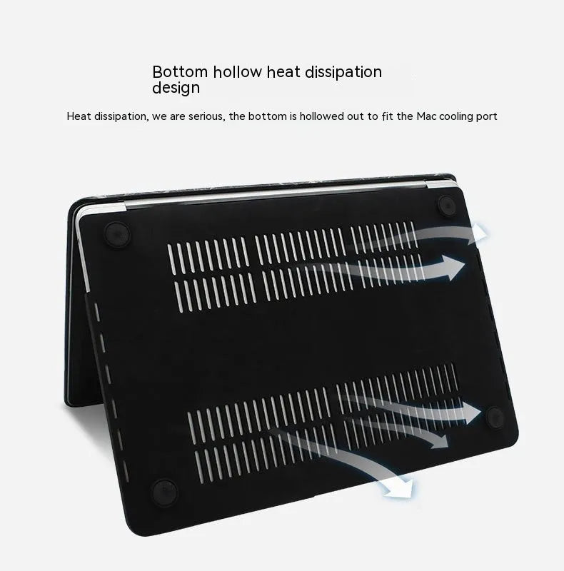 MacBook laptop case with crocodile pattern texture in black, white, or soft pink, showing hollowed Apple logo.