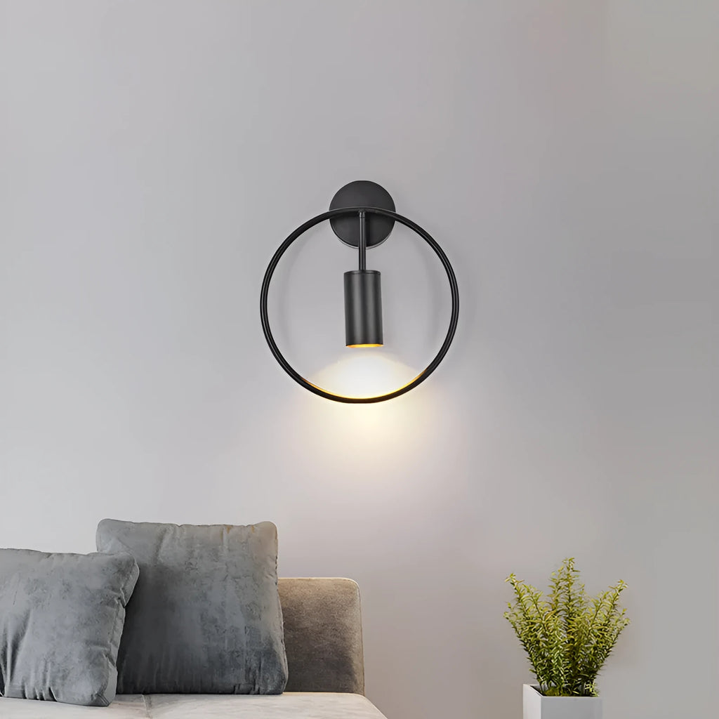 Round iron wall lamp with LED in golden finish, 280mm diameter
