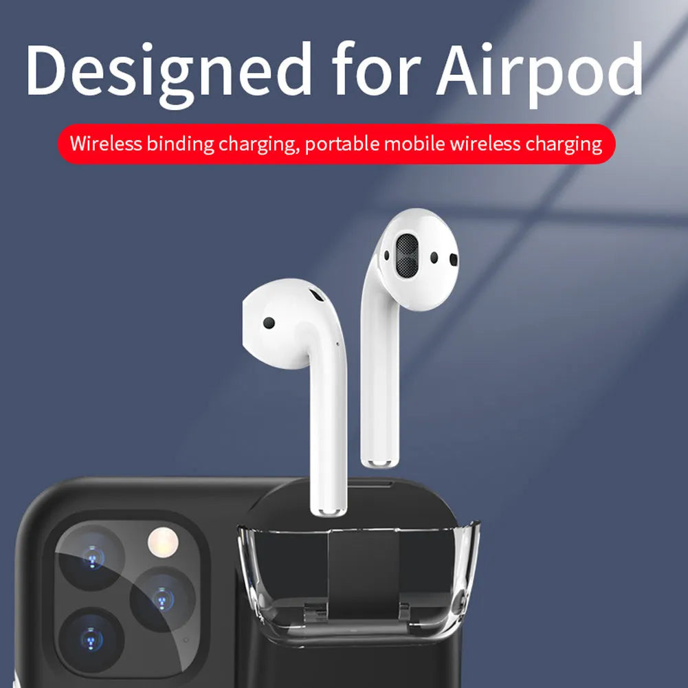 Black 2-in-1 iPhone case with integrated AirPods charging case slot on the back.