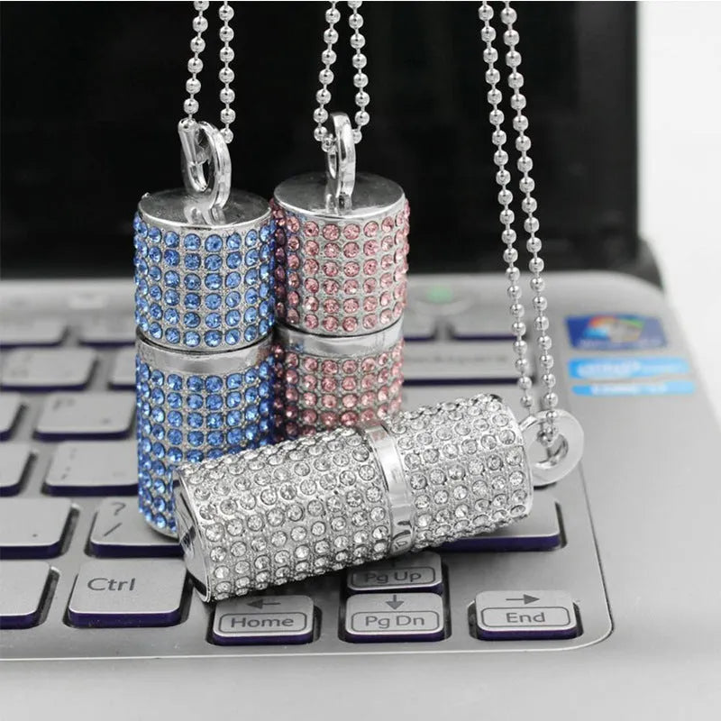 Crystal cylinder lipstick USB flash drive in red with metal shell, 8GB capacity, 5.8 cm length