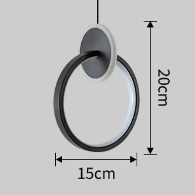 Nordic double ring pendant lamp in black with adjustable height for bedroom lighting