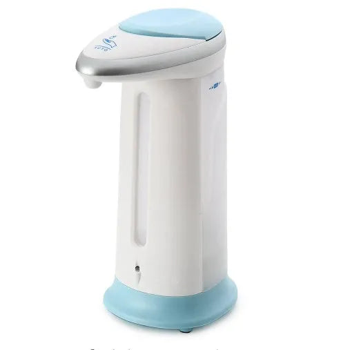 White automatic sensor soap dispenser on kitchen counter with infrared hand detection