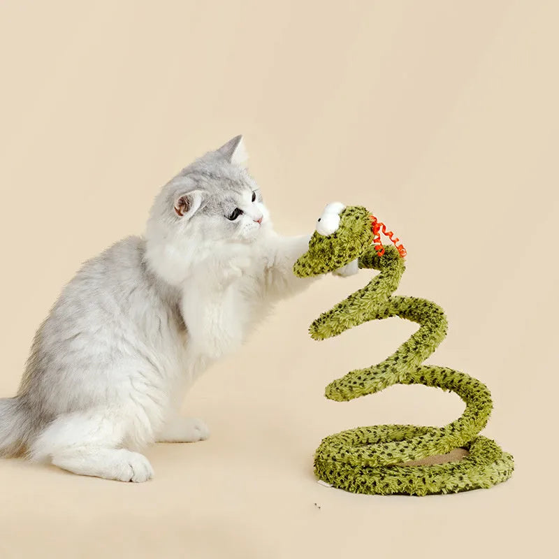 Green cat teasing wand with feather attachment on 140 cm pole