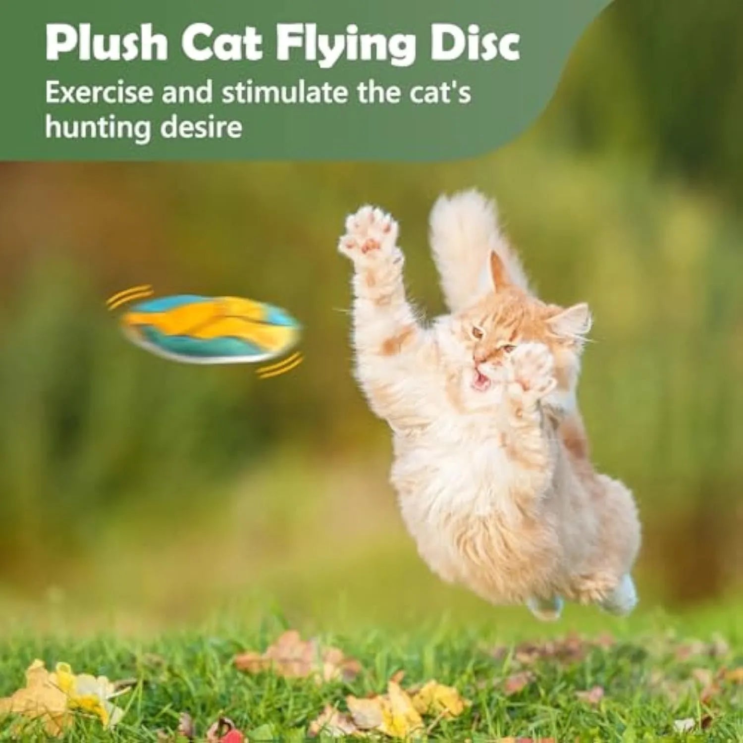 Plush cat flying disc toy with sports ball pattern containing catnip and crinkle sounds