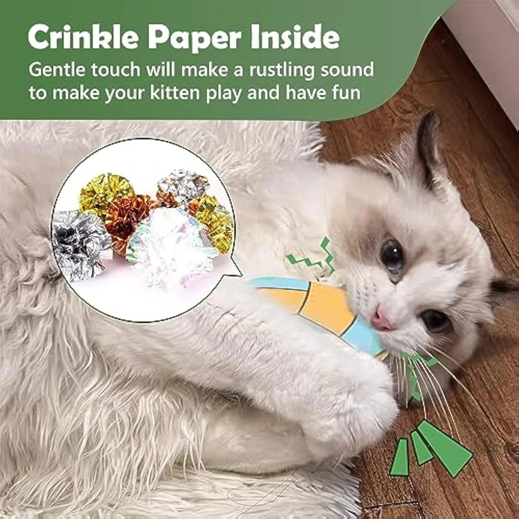 Plush cat flying disc toy with sports ball pattern containing catnip and crinkle sounds