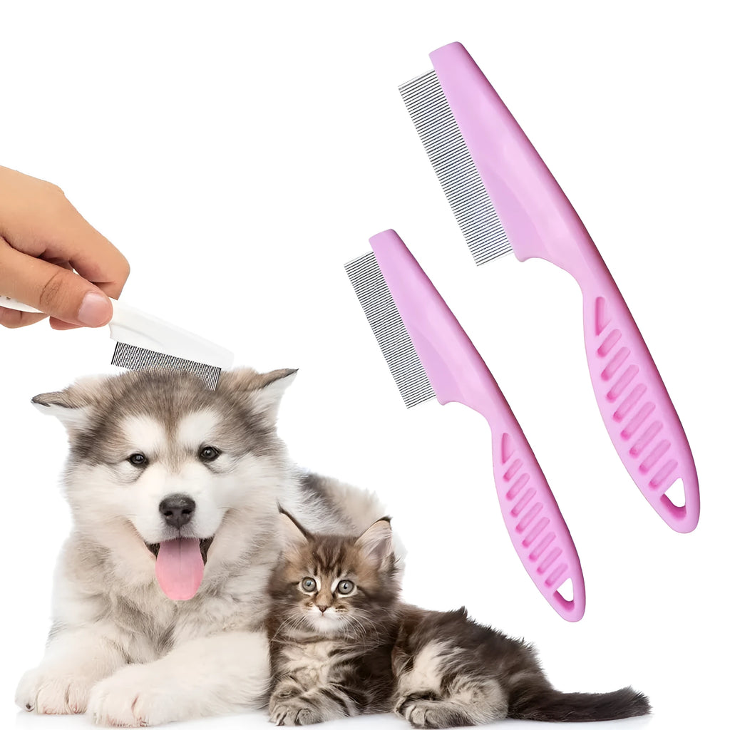 Multifunctional pet comb with stainless steel fine teeth and non-slip handle, for tear stain removal on dogs and cats