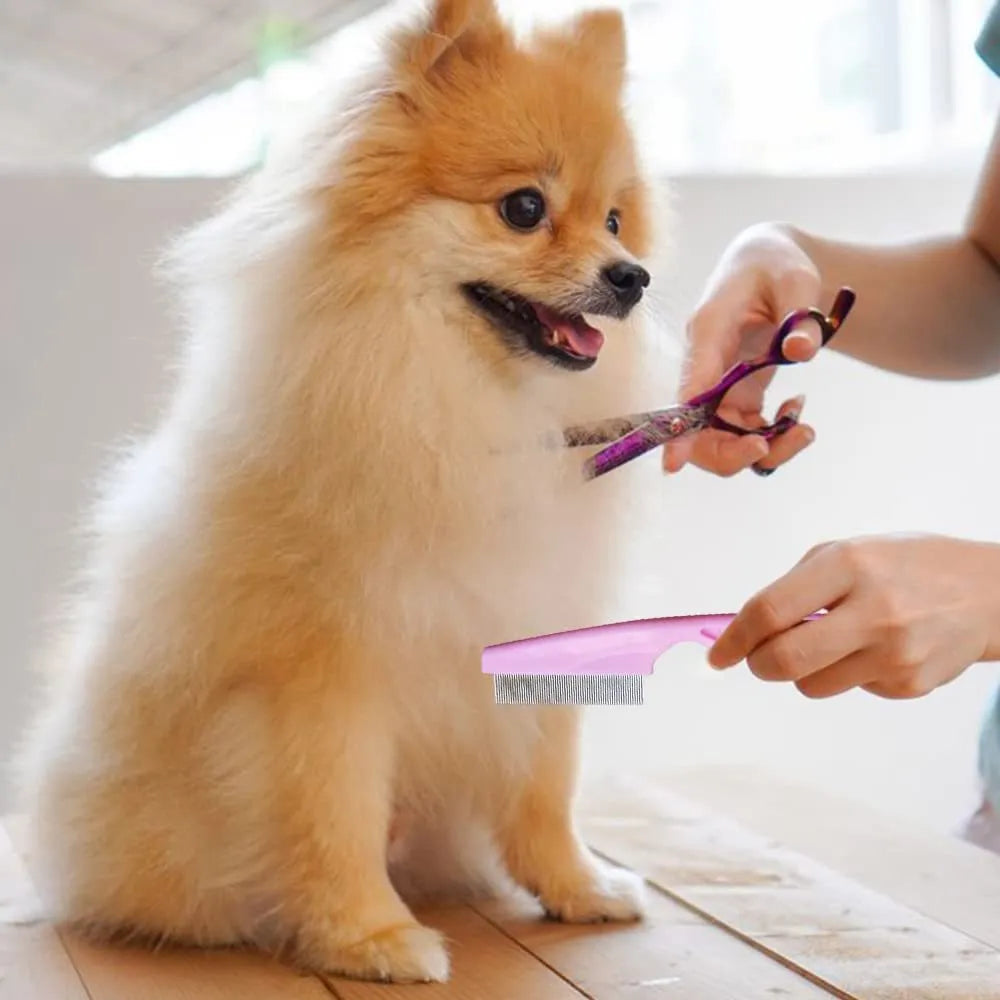 Multifunctional pet comb with stainless steel fine teeth and non-slip handle, for tear stain removal on dogs and cats