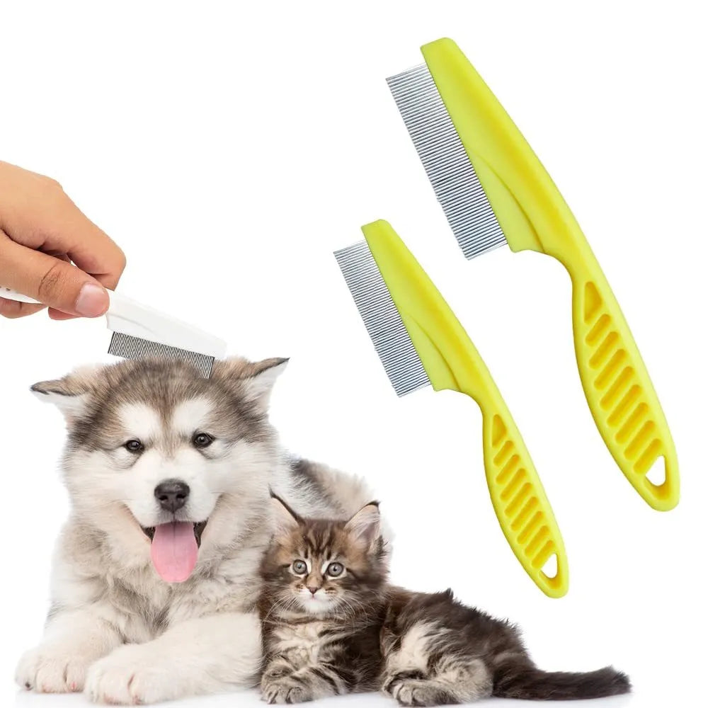 Multifunctional pet comb with stainless steel fine teeth and non-slip handle, for tear stain removal on dogs and cats