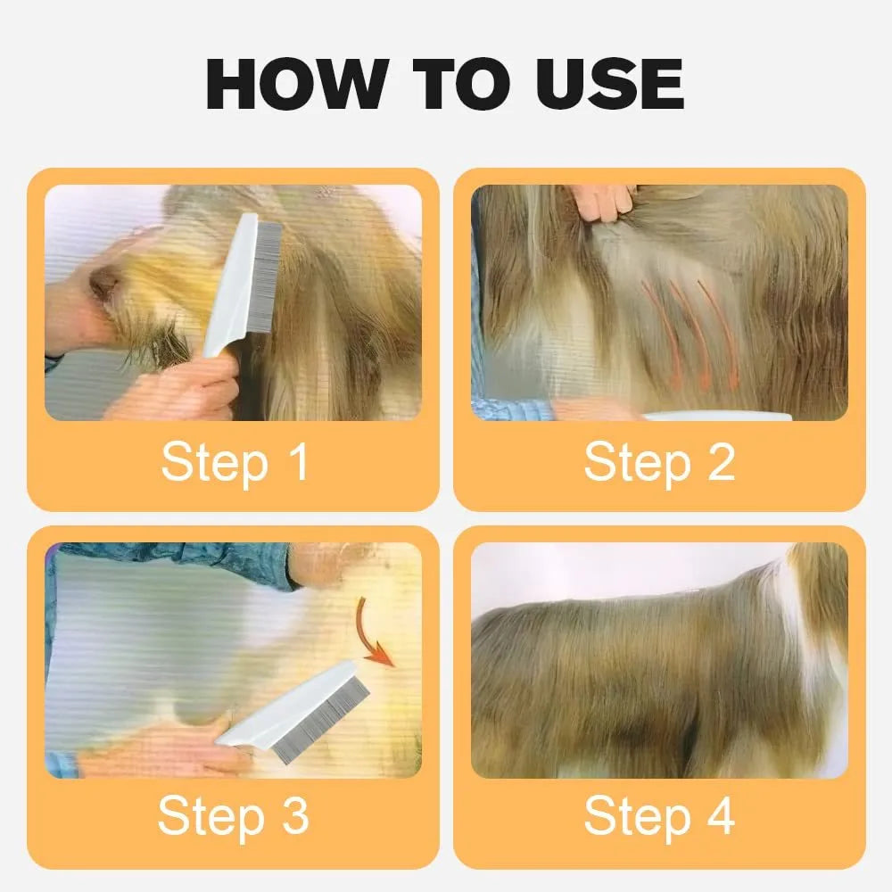 Multifunctional pet comb with stainless steel fine teeth and non-slip handle, for tear stain removal on dogs and cats