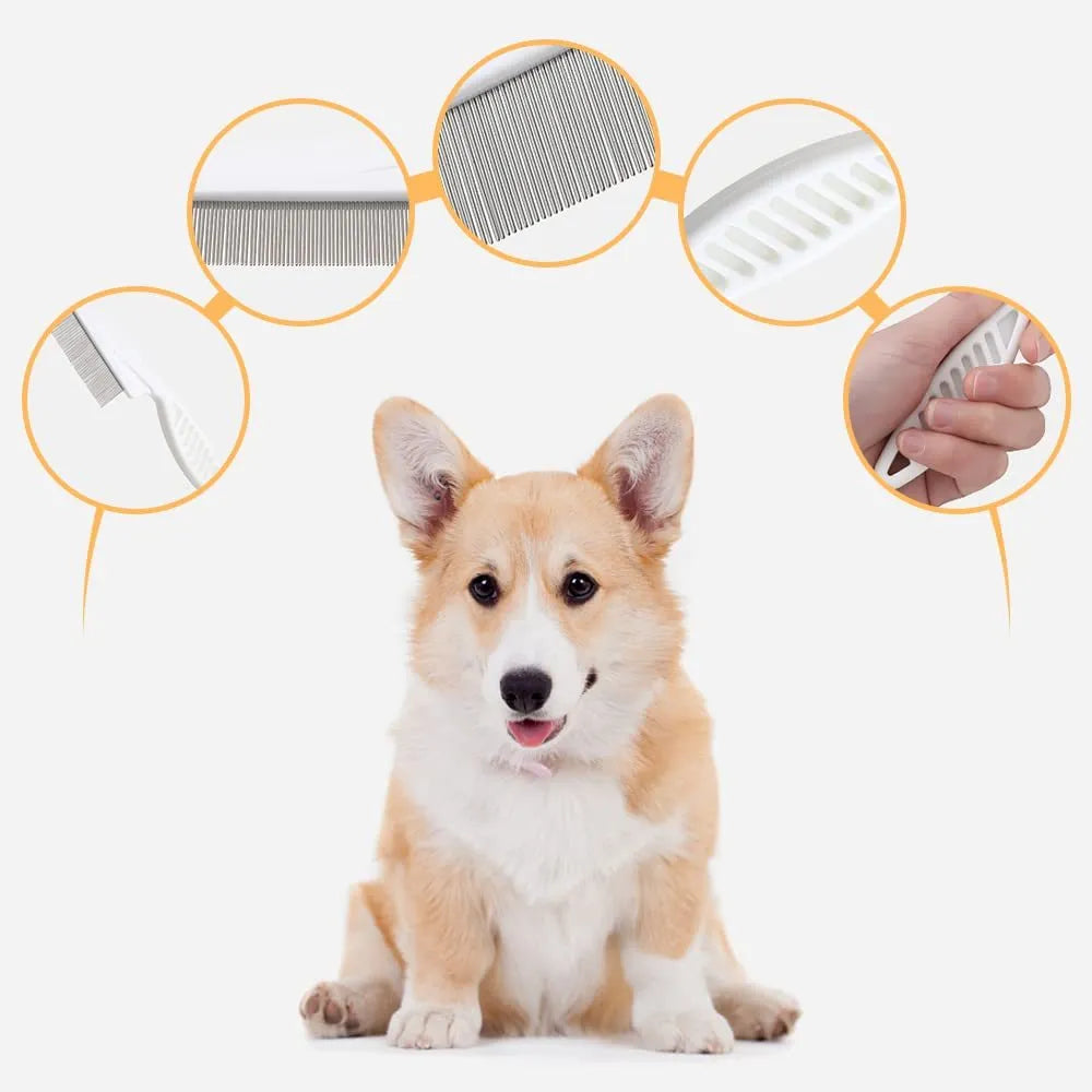 Multifunctional pet comb with stainless steel fine teeth and non-slip handle, for tear stain removal on dogs and cats