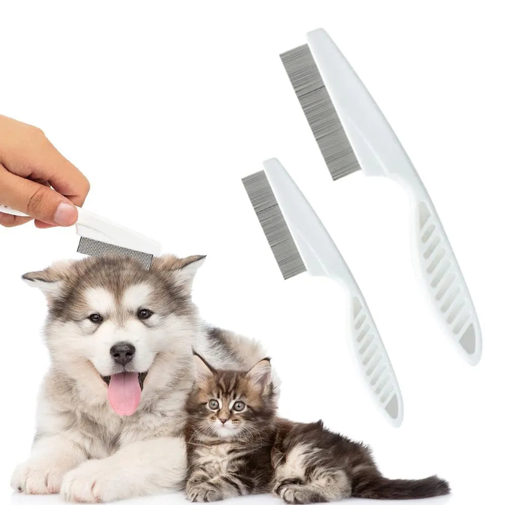 Multifunctional pet comb with stainless steel fine teeth and non-slip handle, for tear stain removal on dogs and cats