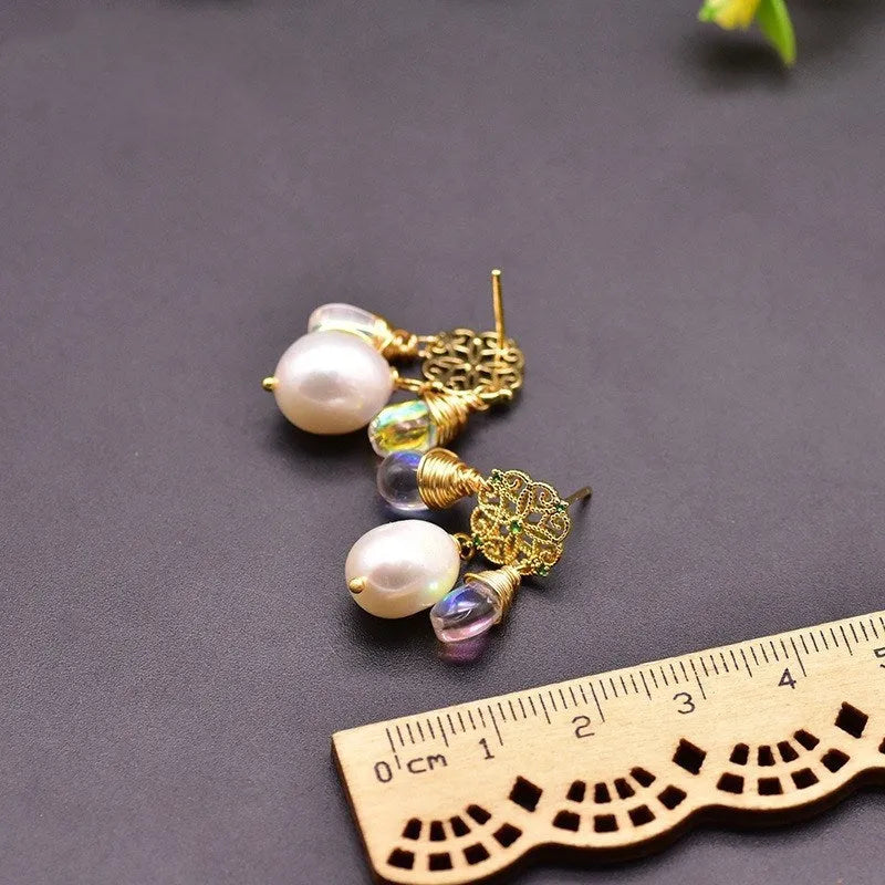 Baroque Edison pearl drop earrings for women, pearl material, no inlay, colour as shown
