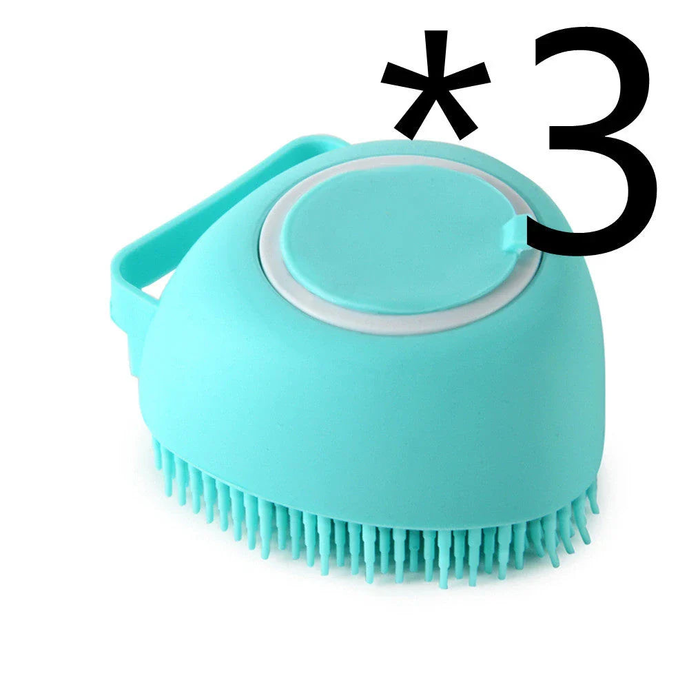 Silicone pet bath brush with soft bristles for gentle cleaning and massage of dogs, cats, and other small animals